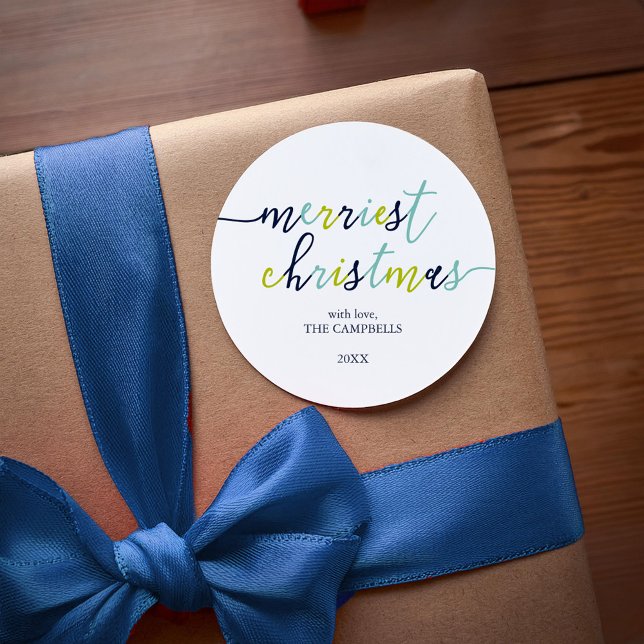 Modern Script "Merriest Christmas" Classic Round S Classic Round Sticker (Creator Uploaded)