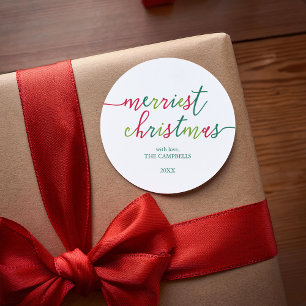 Modern Script "Merriest Christmas" Classic Round Sticker