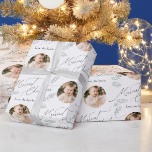Modern Script Merriest Christmas Family 2 photo Wrapping Paper