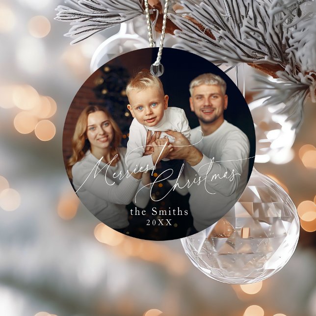 Modern script Merriest Christmas Holiday Metal Ornament (Modern script Merriest Christmas Holiday Metal Ornament)