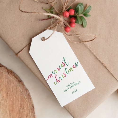 Modern Script Merriest Christmas Holiday Photo Gift Tags