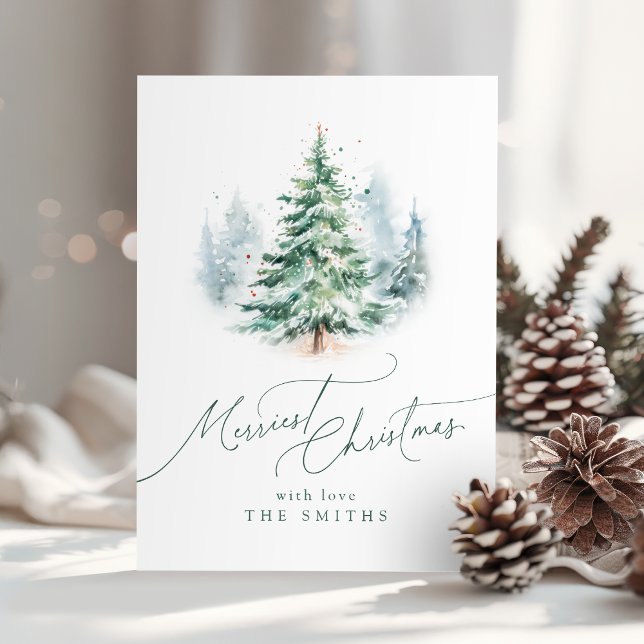 Modern Script Merriest Christmas Tree Holiday Card (Modern Script Merriest Christmas Tree Holiday Card)
