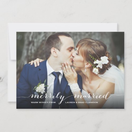 Modern Script Merrily Married Holiday Photo