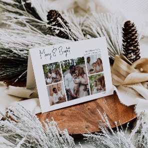 Modern Script Merry & Bright Folded Five-Photo Holiday Card