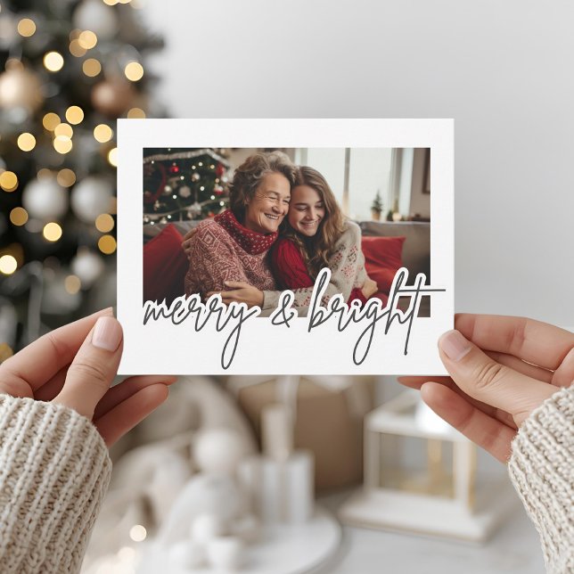 Modern Script Merry & Bright Photo  Postcard (Creator Uploaded)
