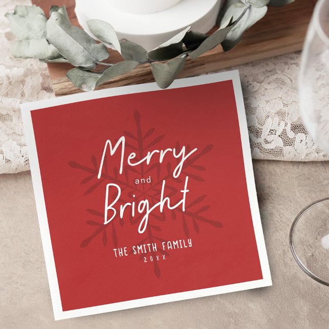 Modern Script Merry & Bright Snowflakes Christmas Napkins (Modern Script Merry & Bright Snowflakes Christmas Napkins)