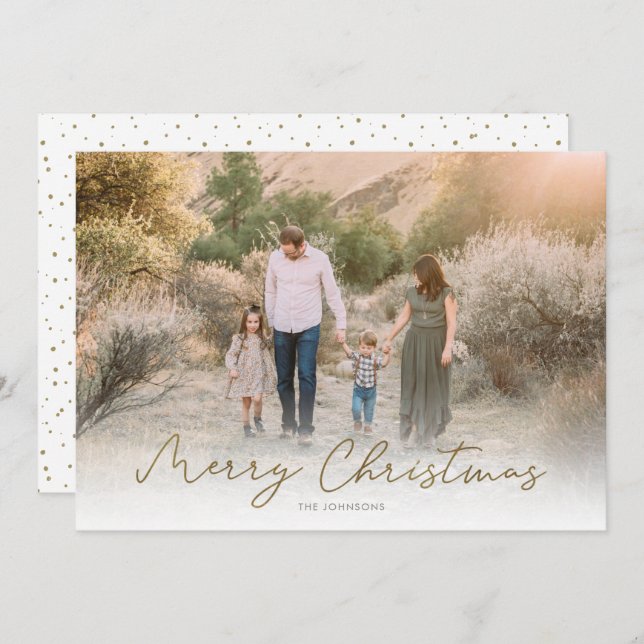 Modern Script Merry Christmas Big Photo Holiday Card (Front/Back)