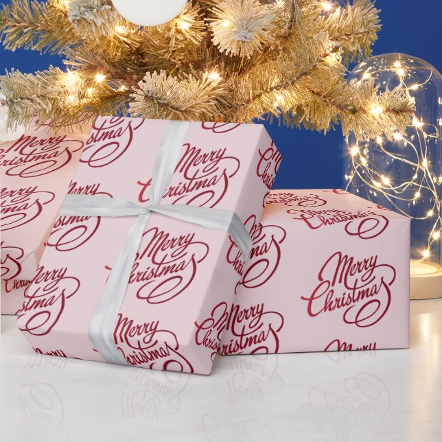 Modern Script Merry Christmas Blush Pink  Wrapping Paper (Holidays)
