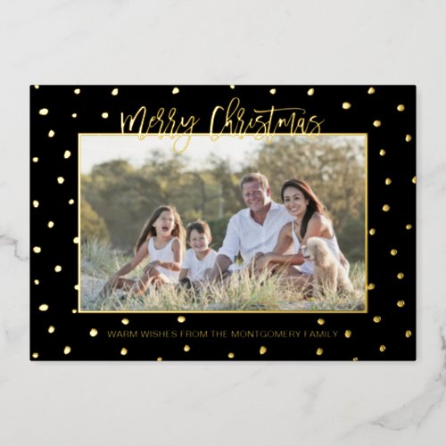 Modern Script Merry Christmas Custom Photo Foil Holiday Card