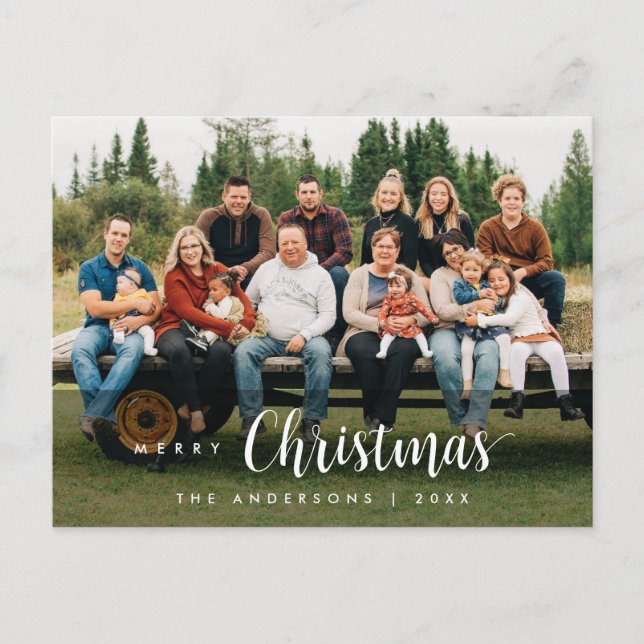 Modern Script, Merry Christmas Family Photo Postca Postcard (Front)