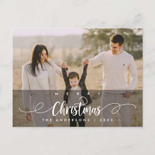 Modern Script Merry Christmas Family Photo Postcard