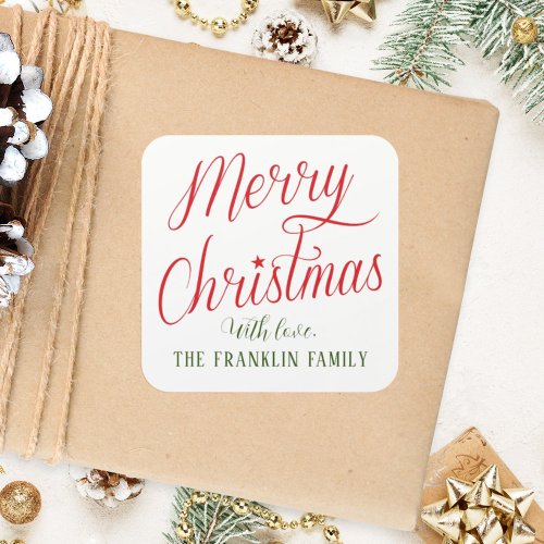 Modern Script Merry Christmas Festive Gift Square Sticker