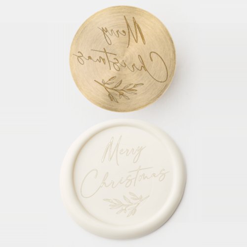 Modern Script Merry Christmas Greenery Leaves Wax Seal Stamp