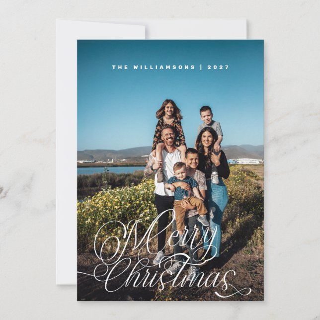 Modern Script Merry Christmas Holiday Card (Front)