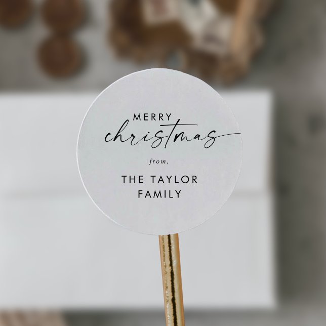 Modern Script Merry Christmas Holiday Classic Round Sticker (Creator Uploaded)