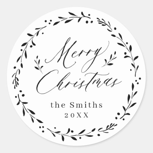 Modern script Merry Christmas Holiday Gift Classic Round Sticker