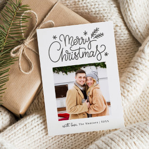 Modern Script Merry Christmas Letterpress Photo Cards