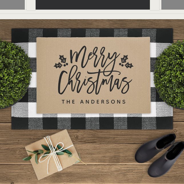 Modern Script Merry Christmas Personalized Doormat (Creator Uploaded)