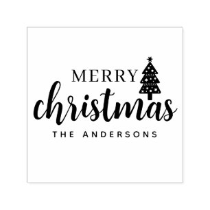Modern Script Merry Christmas Personalized Holiday Self-inking Stamp