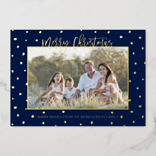 Modern Script Merry Christmas Personalized Photo Foil Holiday Card