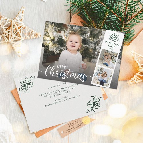 Modern Script Merry Christmas Photo Collage Holiday Card