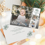 Modern Script Merry Christmas Photo Collage Holiday Card<br><div class="desc">Add your family photos,  name,  and year date to this unique modern 3-photo Merry Christmas holiday card,  with elegant script overlay. The message and names on the back are easily personalized with the text templates.</div>