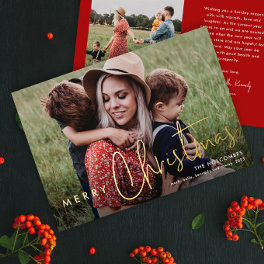 Modern Script Merry Christmas Photo Foil Holiday Card