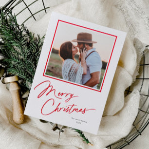 Modern Script Merry Christmas Photo Holiday Letterpress Photo Cards