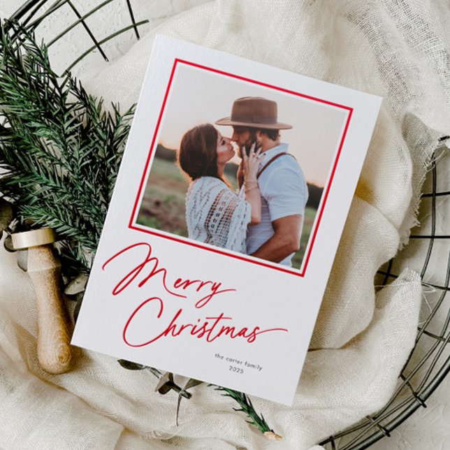 Modern Script Merry Christmas Photo Holiday Letterpress Photo Cards (Modern Script Merry Christmas Photo Letterpress Holiday Cards.)