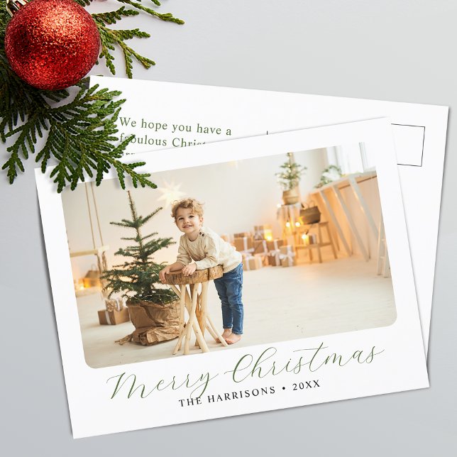 Modern Script Merry Christmas Photo Holiday Postcard (Modern Script Merry Christmas Photo Holiday Postcard)