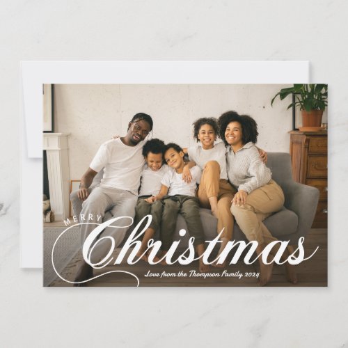 Modern Script Merry Christmas Photo  Message Holiday Card
