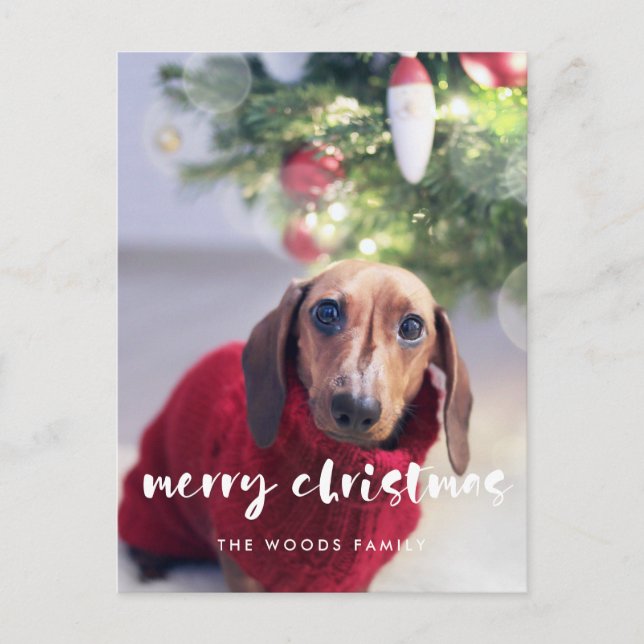 Modern script Merry Christmas photo Postcard (Front)