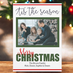 Modern Script Merry Christmas Photo Year Review    Holiday Card