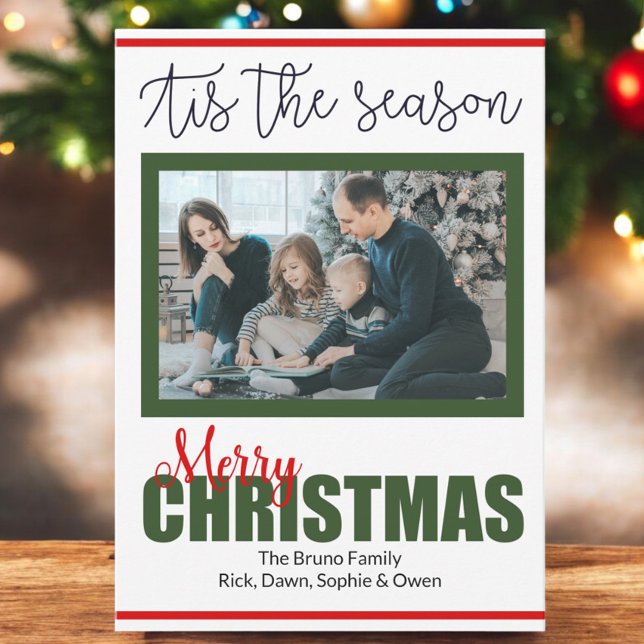 Modern Script Merry Christmas Photo Year Review    Holiday Card (Creator Uploaded)