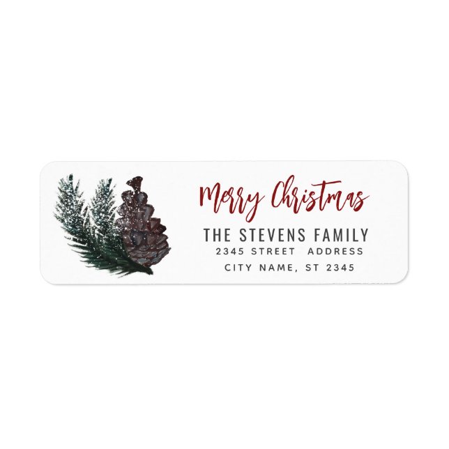 Modern script Merry Christmas pine cone branch  La Label (Front)