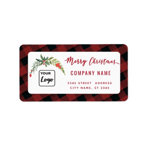 Modern script Merry Christmas red holly logo Label
