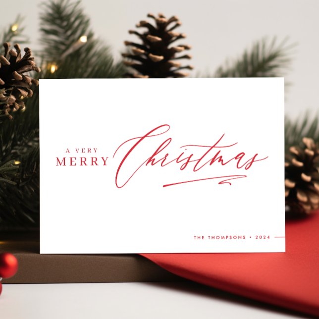 Modern Script Merry Christmas Red Non Photo Folded Holiday Card (Creator Uploaded)