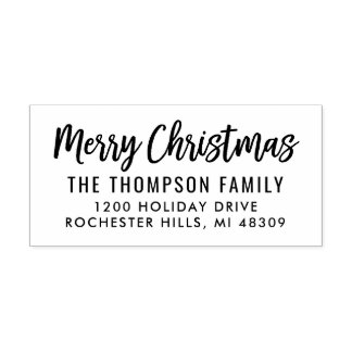 Modern Script Merry Christmas Return Address Rubber Stamp