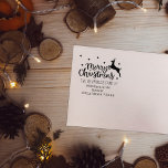 Modern Script Merry Christmas Return Address Rubber Stamp<br><div class="desc">This modern "Merry Christmas" rubber stamp features a deer with custom family name and address.</div>