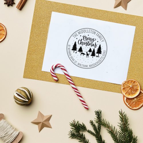 Modern Script Merry Christmas Return Address Rubber Stamp