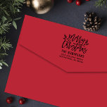 Modern Script Merry Christmas Return Address Self-inking Stamp<br><div class="desc">Stylish Merry Christmas holiday return address stamper features script writing and accents of branches with holly leaves and berries. Personalize with your name / family and return address.</div>
