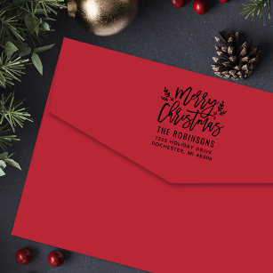 Modern Script Merry Christmas Return Address Self-inking Stamp