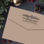 Modern Script Merry Christmas Return Address Self-inking Stamp<br><div class="desc">Stylish Merry Christmas holiday return address self-inking stamper features script writing and accents of green branches with holly leaves and berries. Personalize with your name / family and return address.</div>