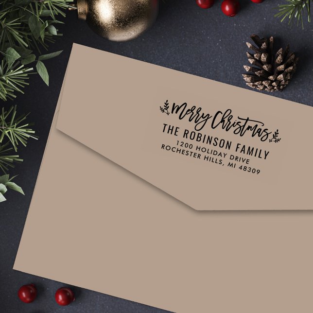Modern Script Merry Christmas Return Address Self-inking Stamp (Creator Uploaded)