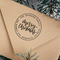 Modern Script Merry Christmas Round Return Address