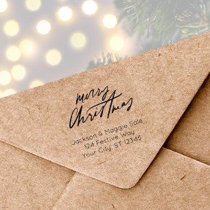 Modern Script Merry Christmas  Rubber Stamp