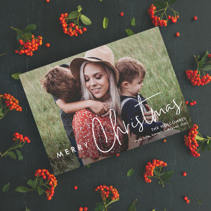 Modern Script Merry Christmas Simple Photo Holiday Card