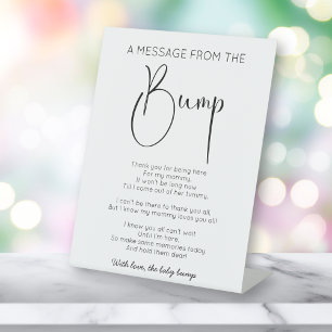 Modern Script Message From The Bump Baby Shower Pedestal Sign