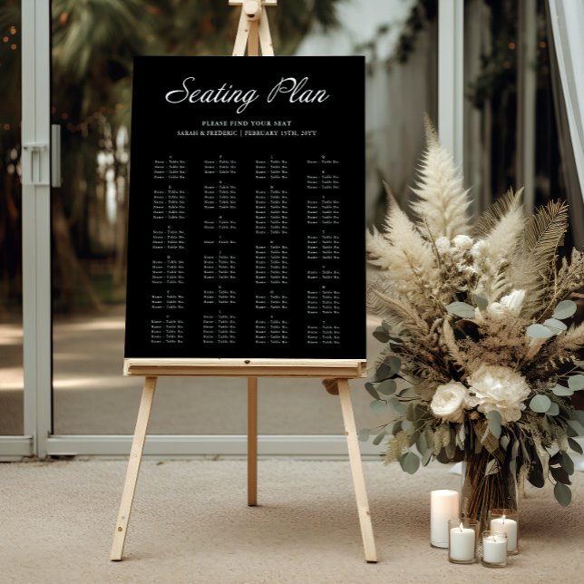 Modern Script Minimal Black Wedding Seating Chart Foam Board (Creator Uploaded)