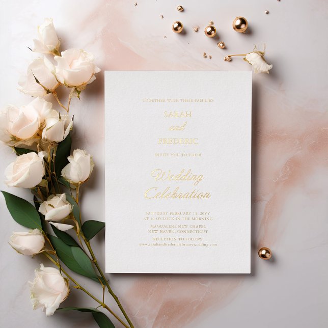 Modern Script Minimal Calligraphy White Wedding Foil Invitation (Creator Uploaded)